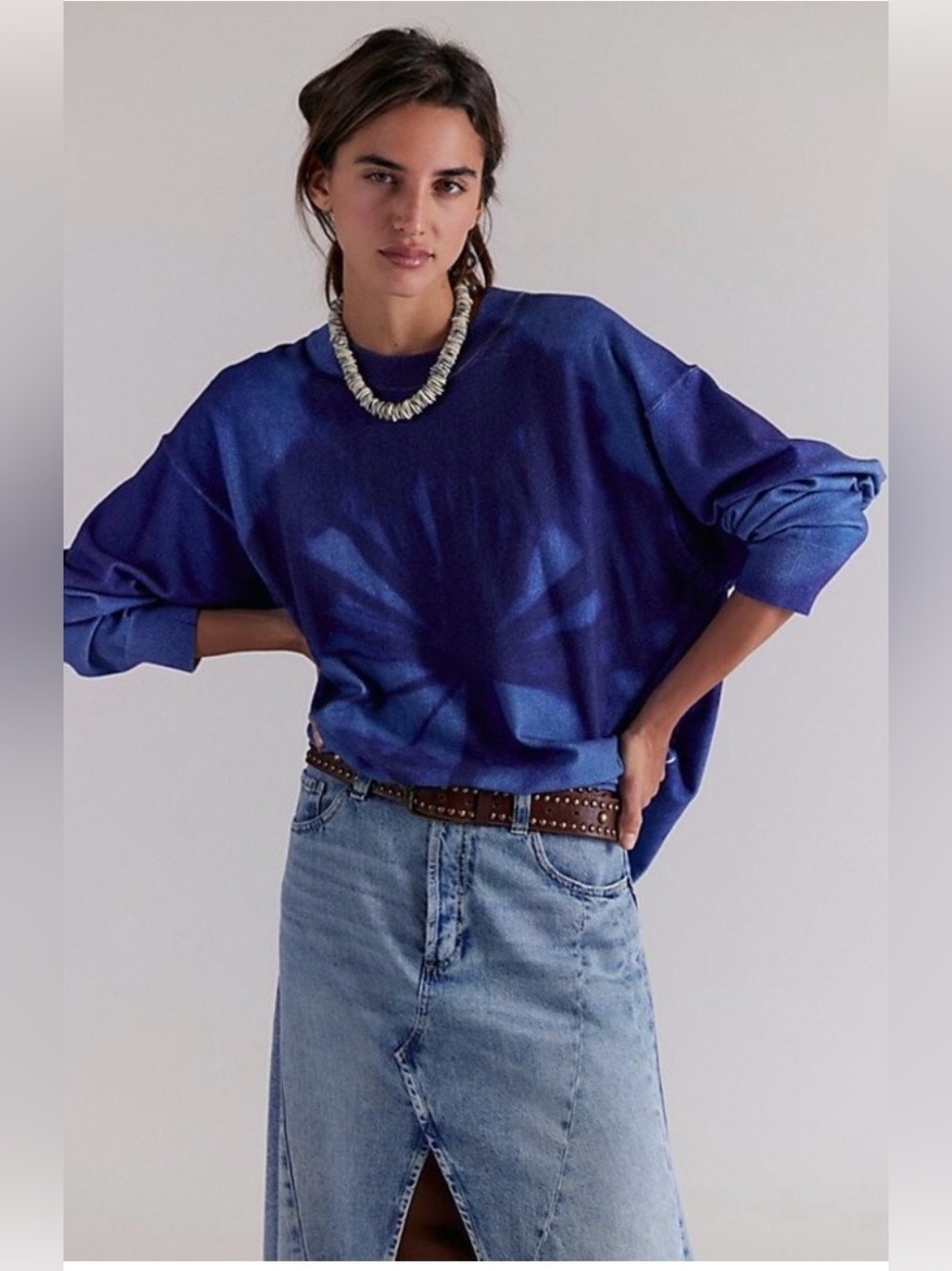 Free people We The Free Nouvelle Pattern Pullover Indigo Dandelion Size S